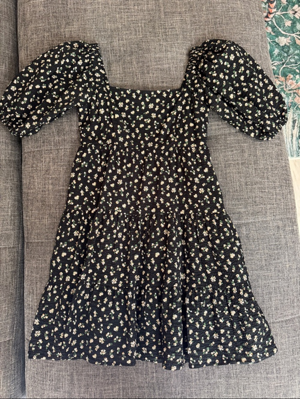 WAYF Black Floral Babydoll Mini Dress Puff Sleeve Cottagecore Size S - Picture 2 of 7